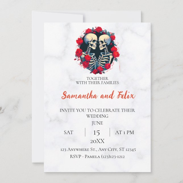 Invitation Cercle de Rose de Squelette Mariage en Marbre (Devant)