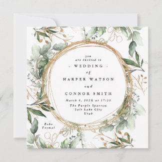 Invitation Cercle d'or blanc Frame Boho Botanical Eucalyptus