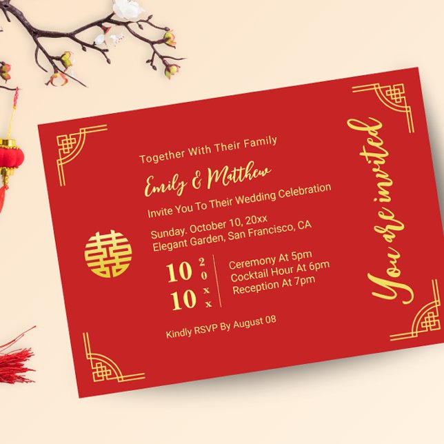 Invitation Cercle d'or mariage chinois double xi (Créateur téléchargé)