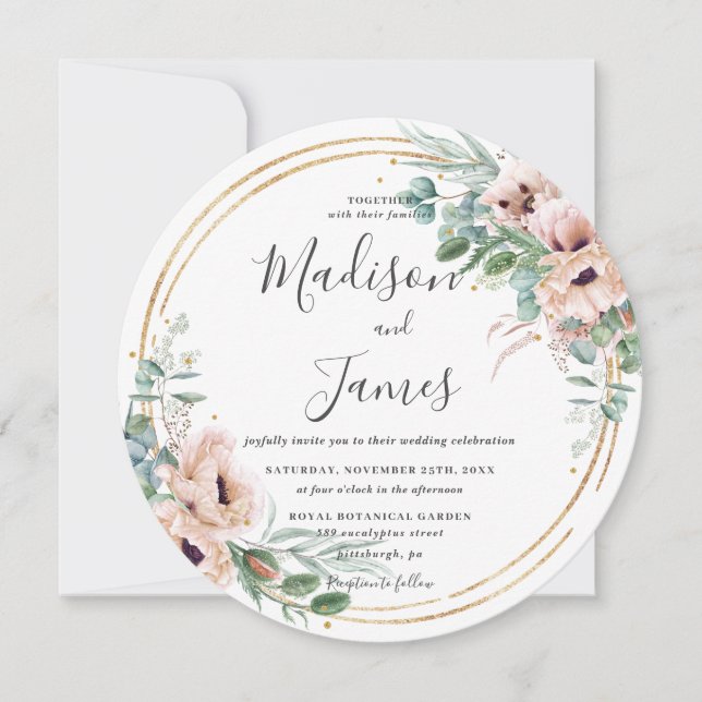 Invitation Cercle d'or Mariage Rustique Flush Eucalyptus (Devant)