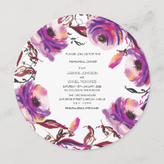 Invitation Cercle floral pourpre de dîner de répétition de