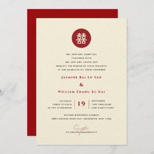 Invitation Cercle rouge double bonheur Mariage chinois modern
