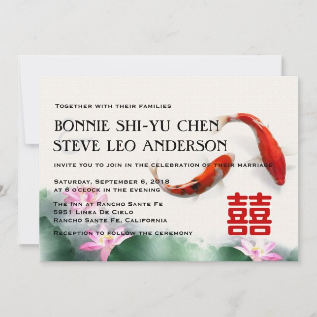 Invitation Cercles d'amour| Lotus Koi Double Mariage du bonhe (Devant)