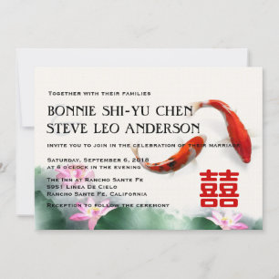 Invitation Cercles d'amour  Lotus Koi Double Mariage du bonhe