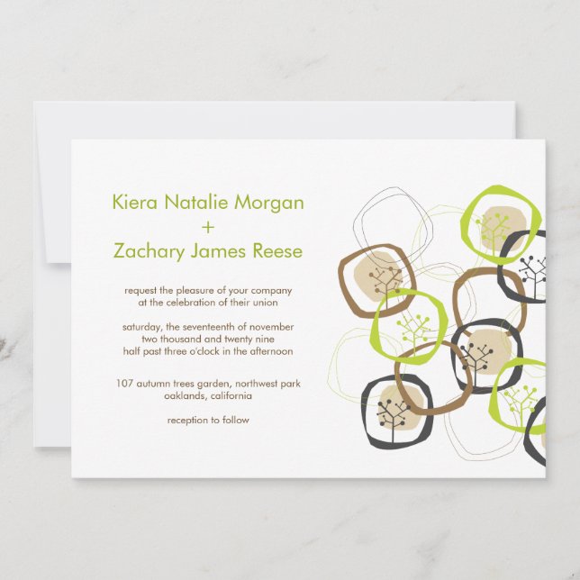 Invitation Cercles d'arbres forestiers verts et Brown Mariage (Devant)