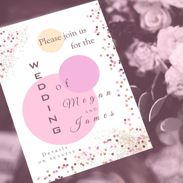 Invitation Cercles de confetti rose mariage (Créateur téléchargé)