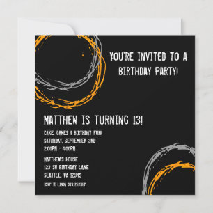 Invitation Cercles gris et orange Grunge Boy Birthday Party