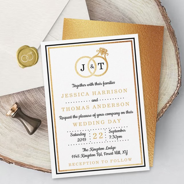Invitation Cercles Mariages Chic Faux Gold Foil (Créateur téléchargé)
