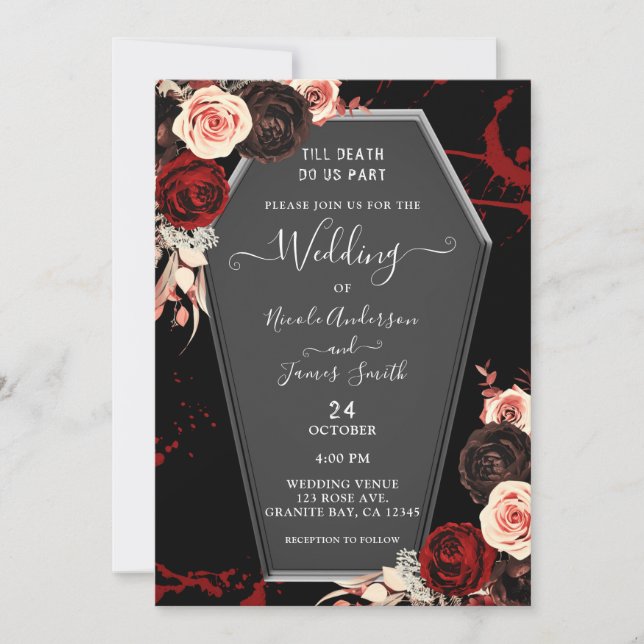 Invitation Cercueil Fleurs Gothiques Mariage Jusqu'à ce que l (Devant)