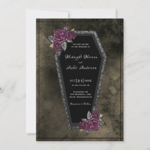 Invitation Cercueil Roses Noires Étincelantes Mariage Hallowe