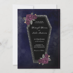 Invitation Cercueils Roses Étincellent Mariage Halloween Bleu