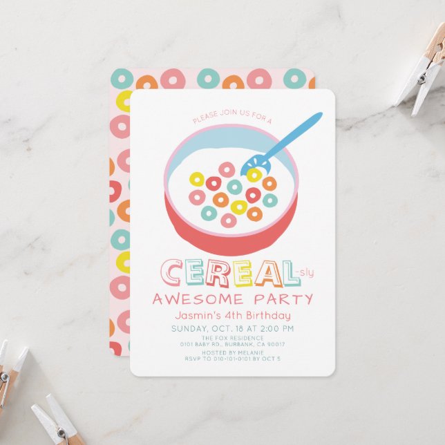Invitation Cereal-sly Awesome Fille d'anniversaire de céréale (Devant/Arrière en situation)