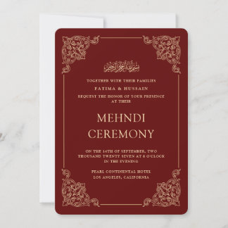 Invitation Cérémonie Antique Baroque Mehndi Rouge Bourgogne O