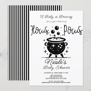 Invitation Cérémonie bébé Halloween Chaudron sorcière Noir Bl