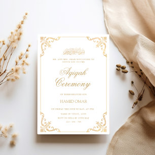 Invitation Cérémonie d'Aqiqah de Baby Boy Frame baroque opule