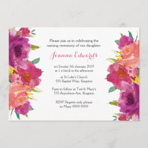 Invitation Cérémonie d'attribution de noms florale aquarelle 