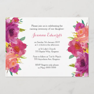 Invitation Cérémonie d'attribution de noms florale aquarelle