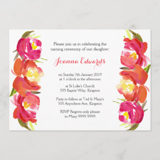 Invitation Cérémonie d'attribution de noms florale aquarelle 