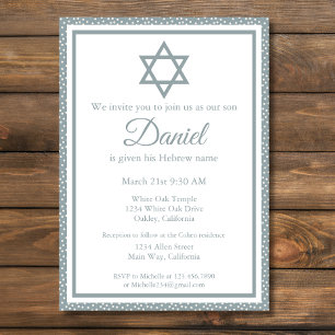 Invitation Cérémonie de baptême Blue Jewish Baby Brit Milah