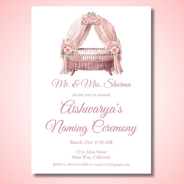 Invitation Cérémonie de baptême de fille rose (Créateur téléchargé)
