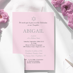 Invitation Cérémonie de baptême de la petite fille Pink Hébre