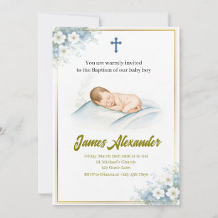 Invitation Cérémonie de baptême personnalisée pour bébé garço