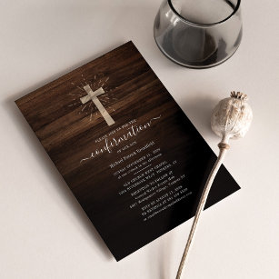 Invitation Cérémonie de confirmation Church Cross Rustic Wood