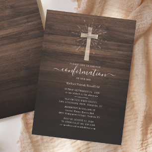 Invitation Cérémonie de confirmation Church Cross Rustic Wood
