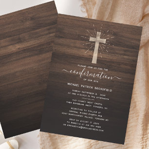 Invitation Cérémonie de confirmation simple rustique Croix de