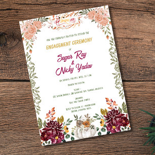 Invitation Cérémonie de fiançailles hindoues indiennes floral