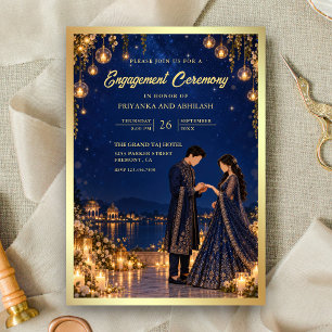 Invitation Cérémonie de fiançailles indienne bleu minuit