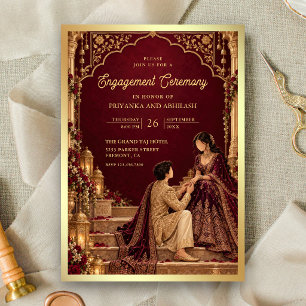 Invitation Cérémonie de fiançailles indienne bordeaux et or