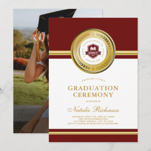 Invitation Cérémonie de graduation officielle Rouge & Or Phot