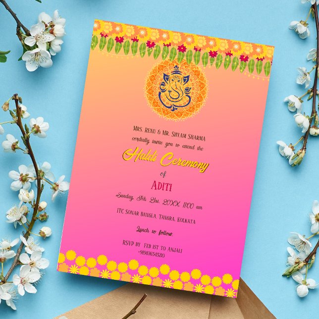 Invitation Cérémonie de haldi de la mariée indienne Couple hi (Créateur téléchargé)