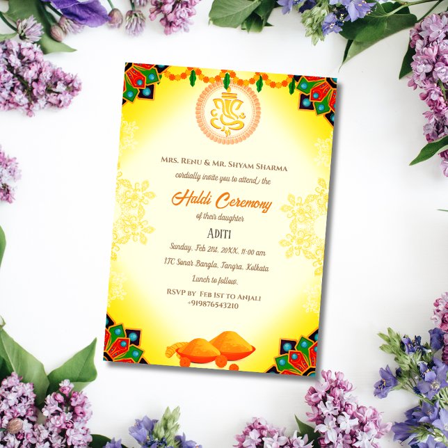 Invitation Cérémonie de haldi de la mariée indienne Couple hi (Créateur téléchargé)