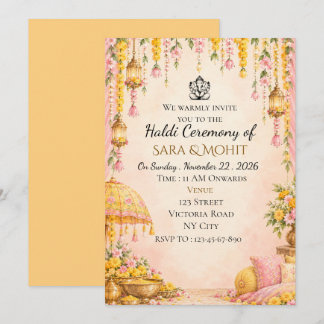 Invitation Cérémonie de Haldi de mariage indien rose pâle élé