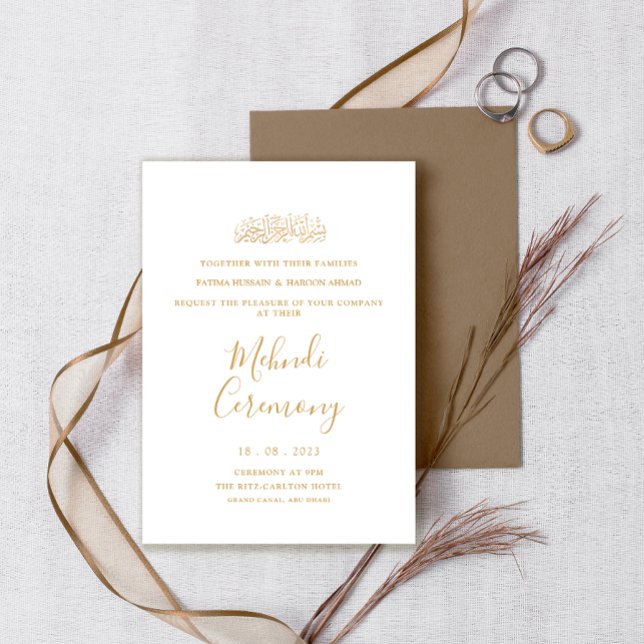 Invitation Cérémonie de Henné de Mehndi minima blanc (Créateur téléchargé)
