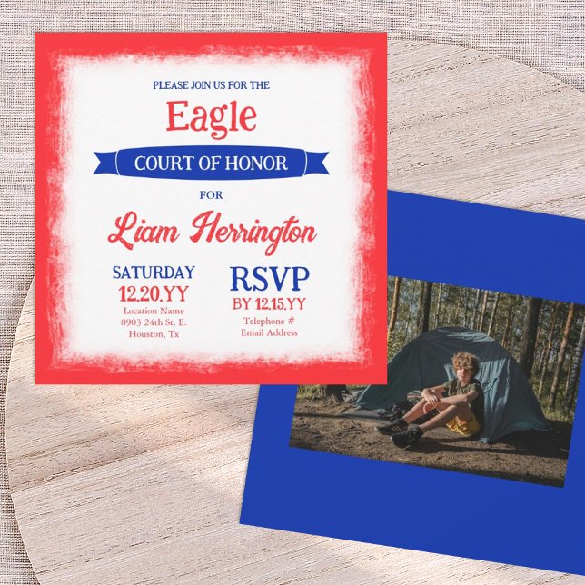 Invitation Cérémonie de la Cour d'Honneur de l'Aigle Rouge, B (patriotic red white and blue eagle scout court of honor invitations and announcements)