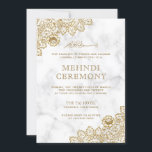 Invitation Cérémonie de la dentelle d'or Marbre blanc islamiq<br><div class="desc">Invitation vos invités avec cette élégante invitation Mehndi avec une belle dentelle avec "Bismillah" en calligraphie arabe. Ajoutez simplement les détails de votre événement sur ce modèle facile à utiliser pour en faire une invitation unique.</div>