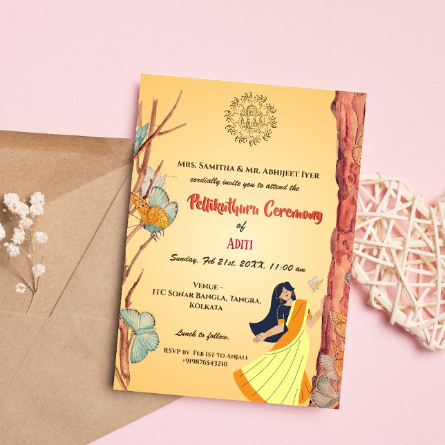 Invitation Cérémonie de la mariée hindou sud-indienne Pelliku (Créateur téléchargé)