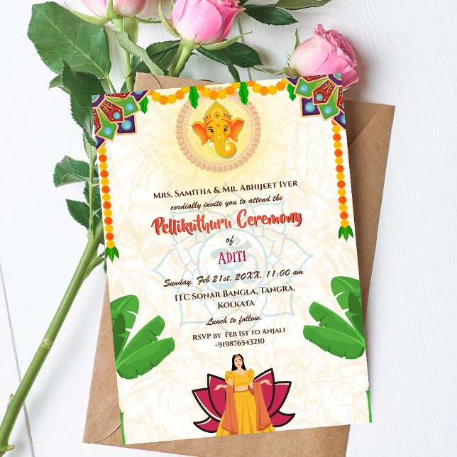 Invitation Cérémonie de la mariée hindou sud-indienne Pelliku (Créateur téléchargé)