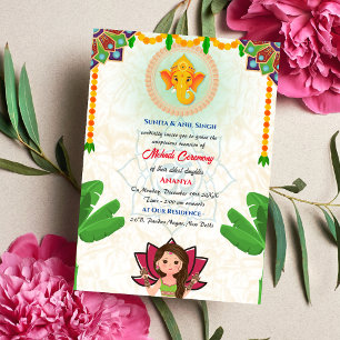 Invitation Cérémonie de la mariée indienne Mehndi Ganesha Ban