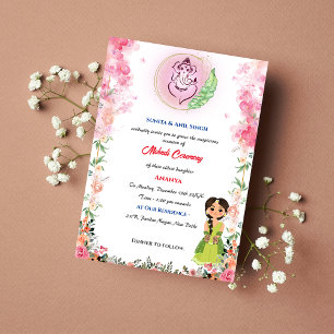 Invitation Cérémonie de la mariée indienne Mehndi Ganesha Flo