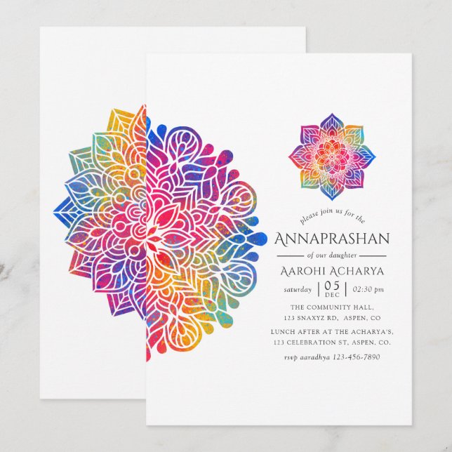 Invitation Cérémonie de la première bouchée de riz Annaprasha (Devant / Derrière)