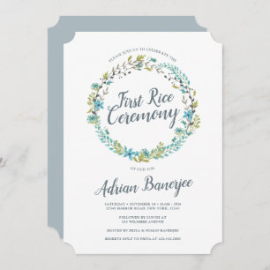 Invitation Cérémonie de la première couronne de riz bleu vert