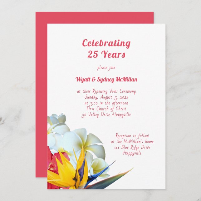 Invitation Cérémonie de l'anniversaire des fleurs hawaïennes (Devant / Derrière)