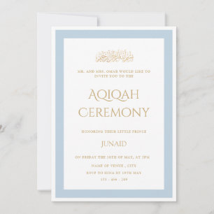 Invitation Cérémonie de l'Aqiqah minimal d'or bleu Little Pri