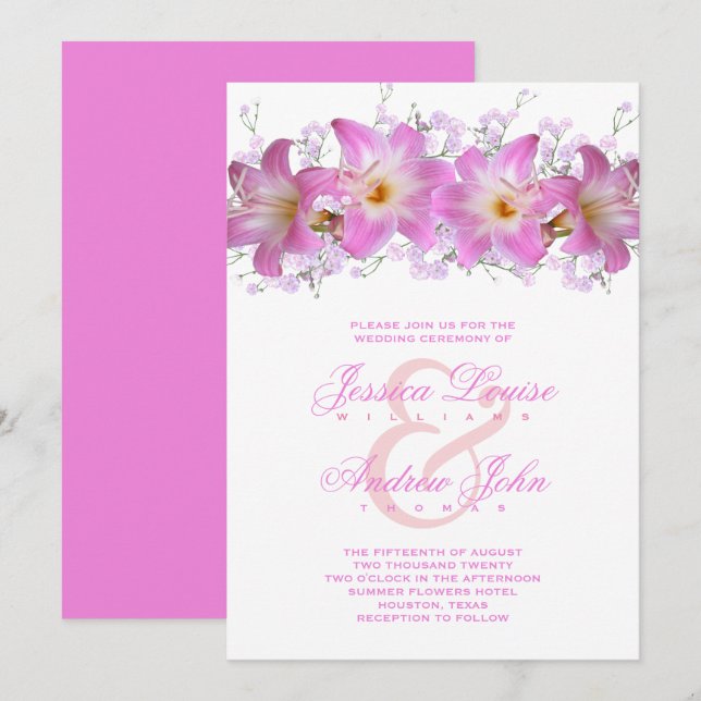 Invitation Cérémonie de mariage aux lis belladone romantiques (Devant / Derrière)