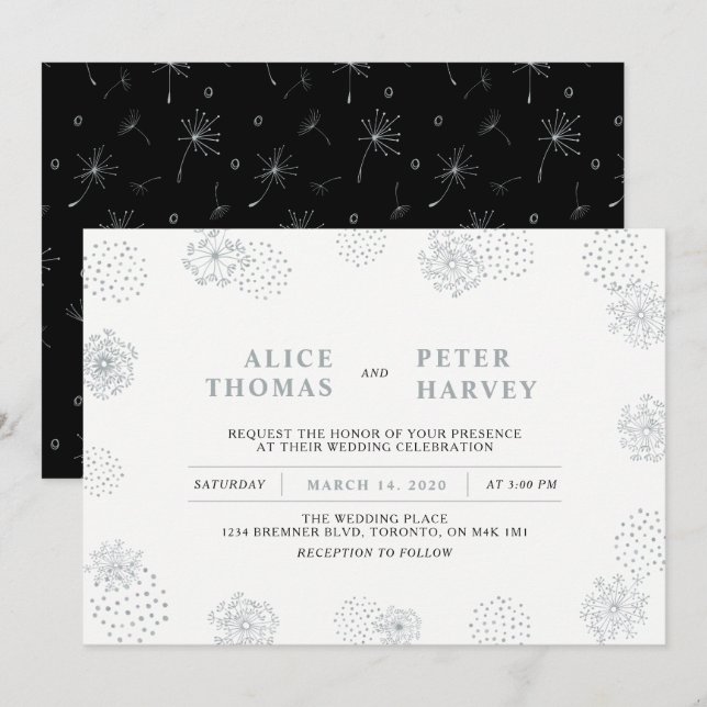 Invitation Cérémonie de mariage chic moderne | Argent & Noir (Devant / Derrière)