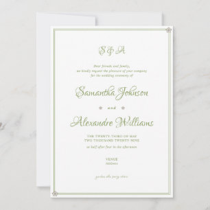 Invitation Cérémonie de mariage dans le jardin vert Script mi